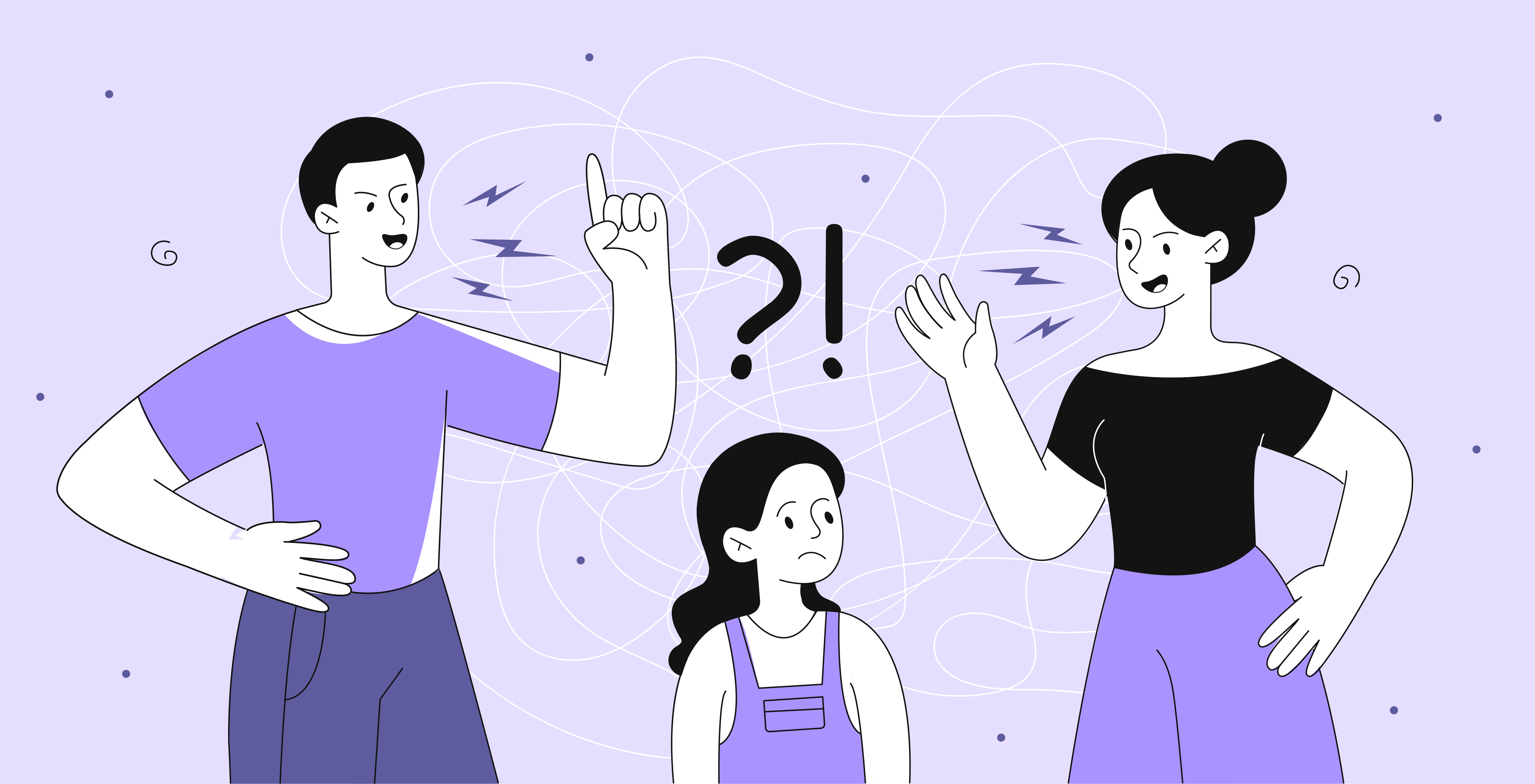 two parents arguing and a kid in the middle looking confused