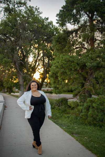 Andrea Macias walking in a park