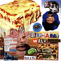 Cover art for Antibroth's "Elephant Walk" -- A collage of faces, food, and recipes, with the title of the song and band
