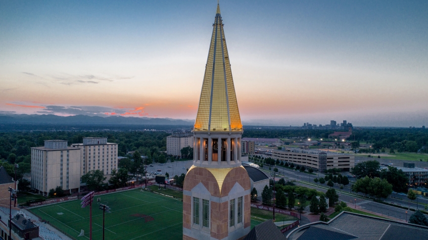 Aerial view of the DU campus