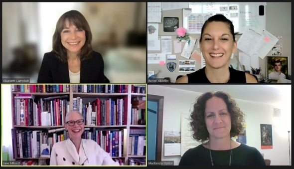 Four people in a Zoom room for DU ACE's Fundamentals of Nazi-Era Provenance Research training