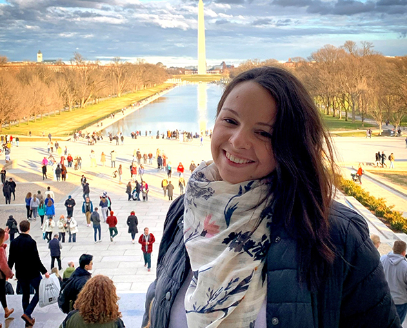 Chelsea Montes de Oca in front of the Washington Monument in Washington, DC