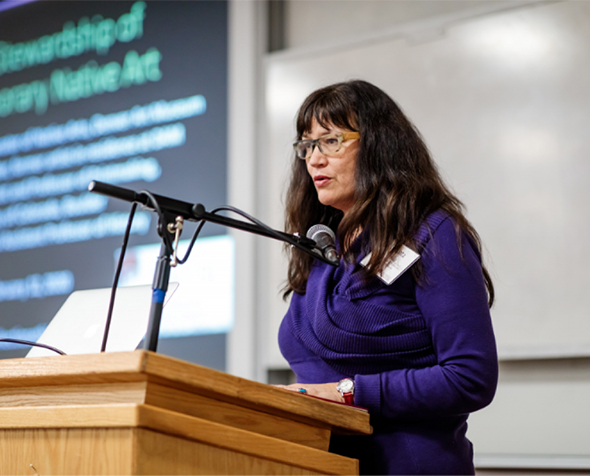 Dakota Hoska speaking at a ACE event in February 2020.