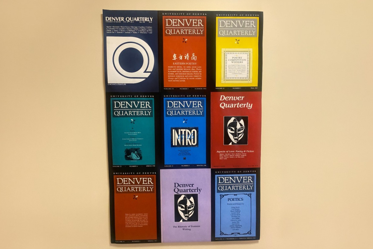 Various editions of the Denver Quarterly next to each other. Courtesy photo. 