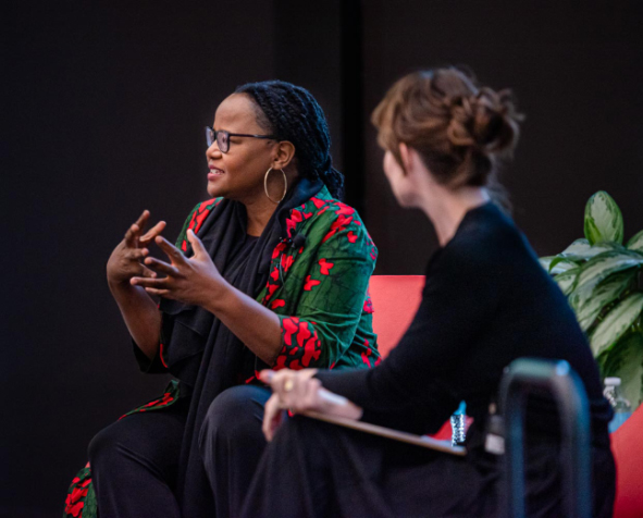 Photo of Edwidge Danticat in conversation with Lindsay Turner
