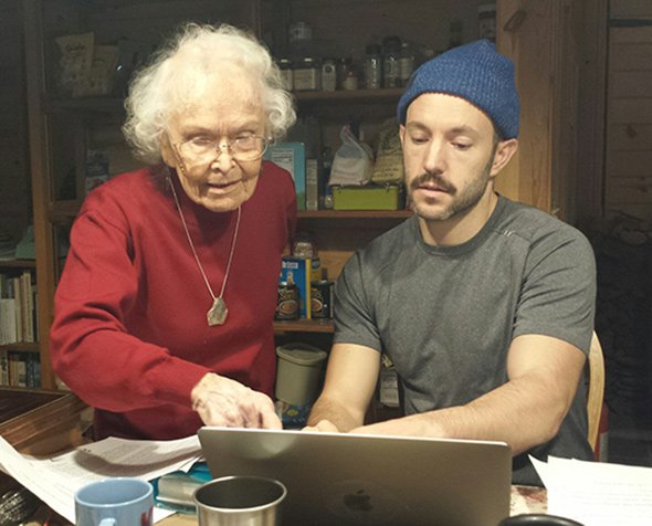 Revising an audio script at the laptop
