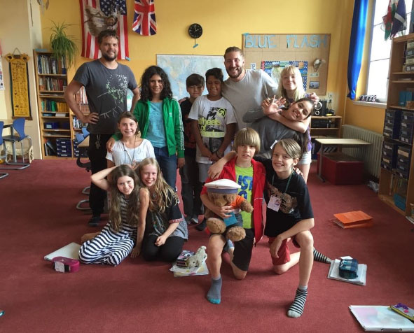 Photo of Keegan Kienzle with students