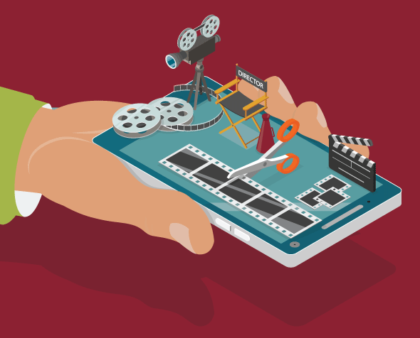 Illustration of an iphone with film apps