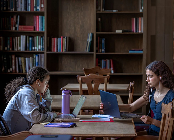two students studying