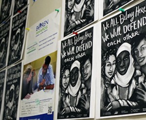 Photo of posters on the OIE bulletin board promoting inclusivity