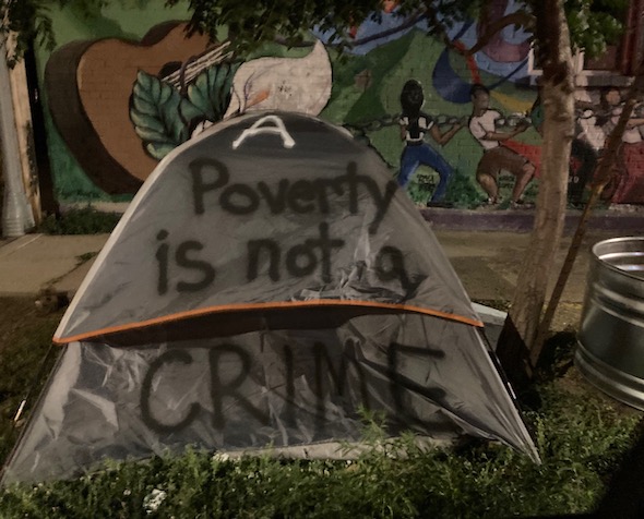 A tent in downtown Denver