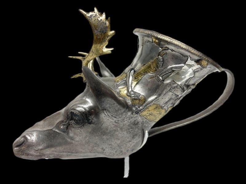 Stag’s Head Rhyton (ca. 400 BCE), surrendered by Michael Steinhardt.    Image credit: Manhattan District Attorney’s Office. 
