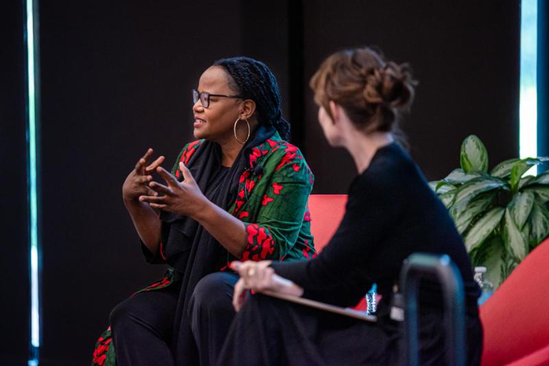 Photo of Edwidge Danticat in conversation with Lindsay Turner