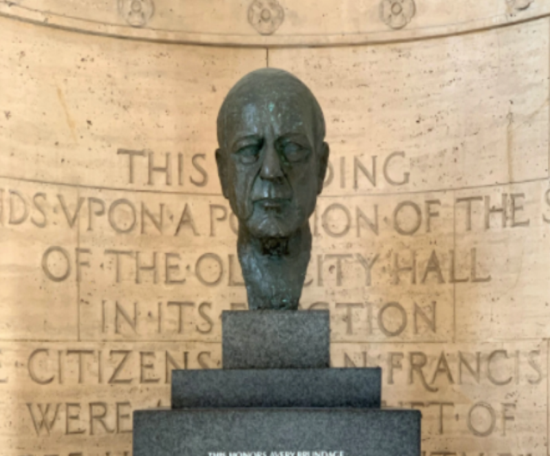 The bust of patron Avery Brundage in the foyer of the Asian Art Museum