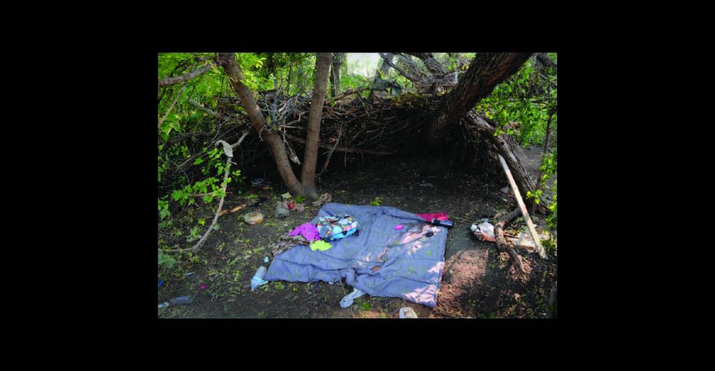 Tarp on ground at camp