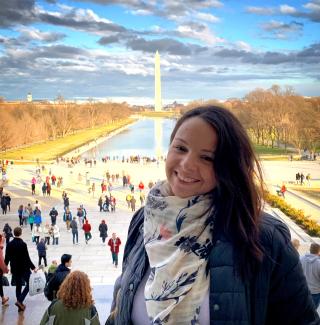 Chelsea Montes de Oca in front of the Washington Monument in Washington, DC