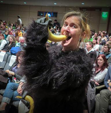 Sarah Gjertson in a gorilla suit